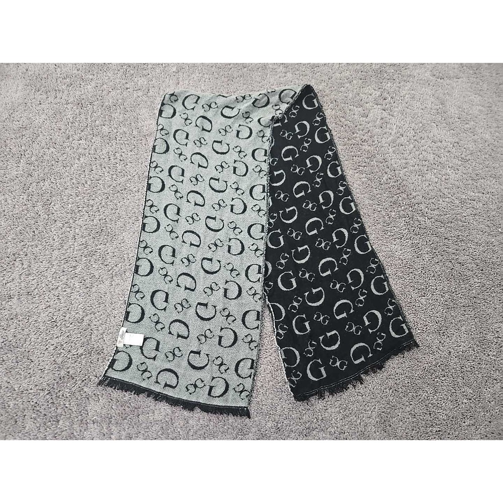 Guess‎ Scarf Womens 64" x 12" Black Gray Reversible Monogram Logo